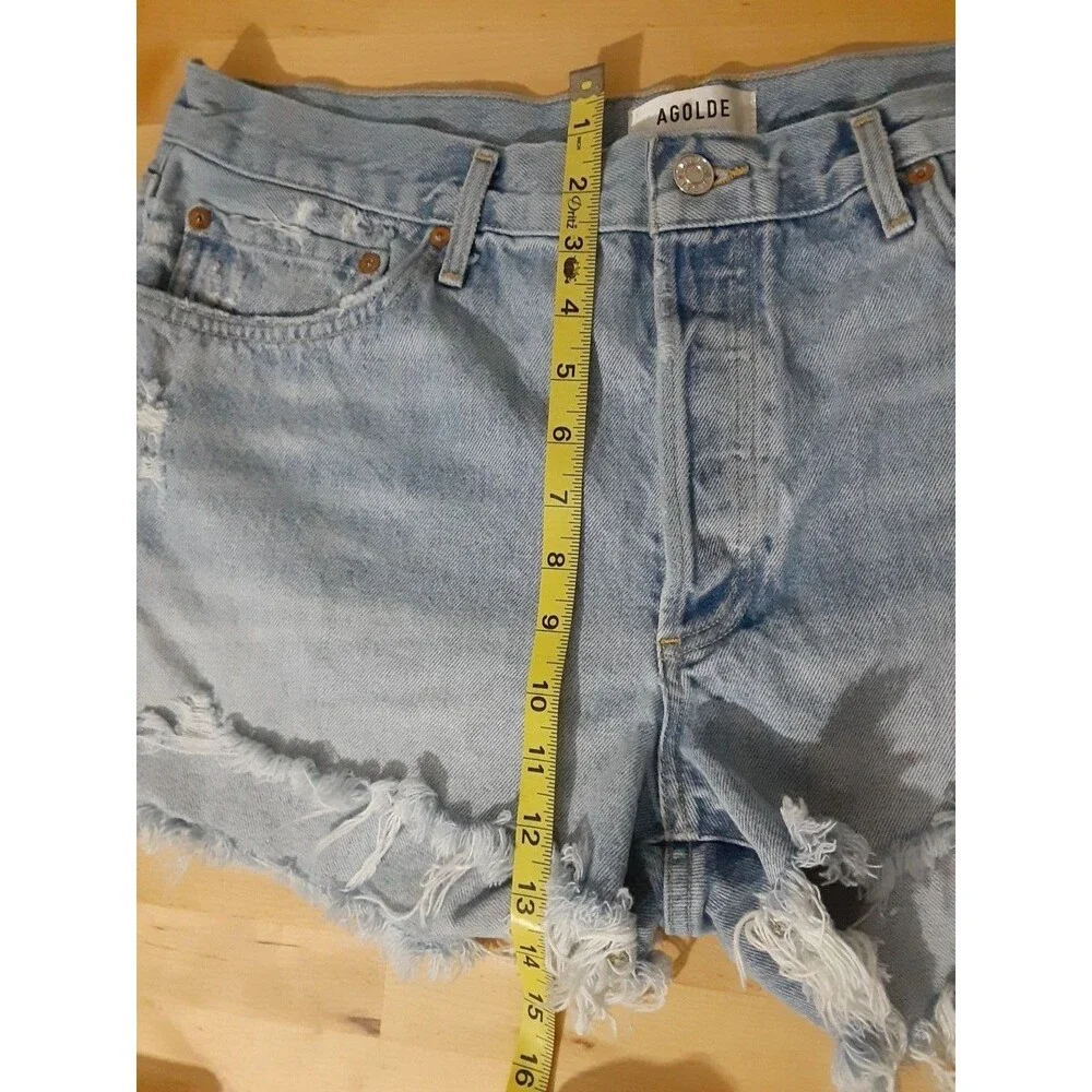 Agolde Parker Long Denim Fray Cutoff Shorts Women's 32x5 Light Blue A9010-811